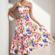 Plus Size Vintage Sleeveless Camisole Top Printed Long Skirt Suit GMAN-28995