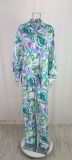 Plus Size Print Shirt Long Sleeve Casual Pants Suit GMAN-8938