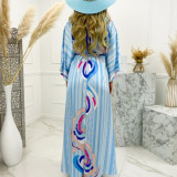 Plus Size Print V Neck Tie Up Maxi Dress GMAN-21383