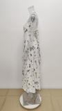 Plus Size Bow Tie Printed Backless Halter Maxi Dress GMAN-25105