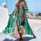 Plus Size Print V Neck Tie Up Maxi Dress GMAN-21383