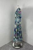Plus Size Lantern Sleeve Printed Long Dress GMAN-29013