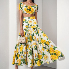 Plus Size Sexy Printed Top Half Body Skirt Set GMAN-28994