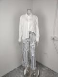 Plus Size Solid Color Shirt And Print Pants Suit GMAN-28494