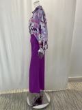Plus Size Print Long Sleeve Shirt Two Piece Pants Suit GMAN-9123