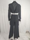 Plus Size Long Sleeve Solid Color Shirt Two Piece Pants Set GMAN-8777