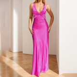 Plus Size Sexy V-neck Pleated Maxi Dress GMAN-28978