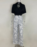 Plus Size Soid Color Shirts Print Pants Suit GMAN-9066