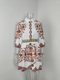 Plus Size V-Neck Lantern Sleeve Printed Dress GMAN-28830