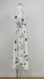 Plus Size Print Tie Up Lapel Shirt Dress GMAN-25113