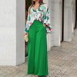 Plus Size Print Long Sleeve Shirt Two Piece Pants Suit GMAN-9123