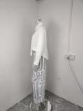 Plus Size Solid Color Shirt And Print Pants Suit GMAN-28494