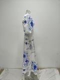 Plus Size Printed Lantern Short Sleeve Big Hem Maxi Dress GMAN-28338-28335