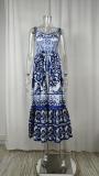 Plus Size Printed Square Neck Halter Pleated Maxi Dress GMAN-25058