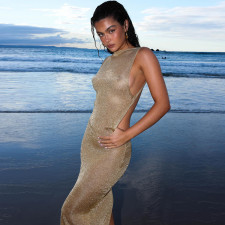 Sexy Backless See Through Split Maxi Dress GLAG-D4516444G