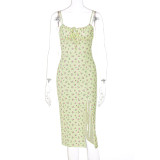 Sexy Print Off Shoulder Halterneck Split Midi Dress GLAG-D155177G
