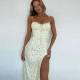 Sexy Print Off Shoulder Halterneck Split Midi Dress GLAG-D155177G