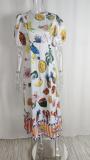 Plus Size Print Short Sleeve Maxi Dress GMAN-24585