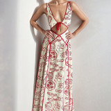 Plus Size Sexy Halterneck Print Hollow Out Maxi Dress GMAN-29027