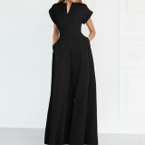 Plus Size Short Sleeve Solid Color Loose Jumpsuit GMAN-28803