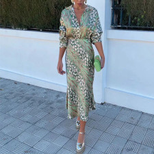 Plus Size Print Lapel Shirt Long Skirts 2 Piece Set GMAN-28523