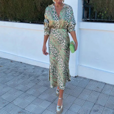 Plus Size Print Lapel Shirt Long Skirts 2 Piece Set GMAN-28523