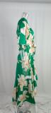 Plus Size Print Slash Shoulder Lantern Sleeve Maxi Dress GMAN-8686