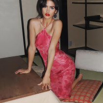 Halterneck Print Off Shoulder Slim Midi Dress GLAG-D3512701G