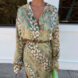 Plus Size Print Lapel Shirt Long Skirts 2 Piece Set GMAN-28523