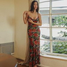 Sexy V Neck Print Sling Mdii Dress GLAG-D3C15198G