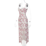 Floral Print Split Halter Maxi Dress GLAG-D269179G