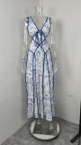 Plus Size Sexy Halterneck Print Hollow Out Maxi Dress GMAN-29027