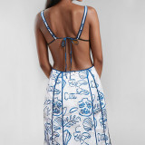 Plus Size Sexy Halterneck Print Hollow Out Maxi Dress GMAN-29027
