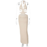 Halterneck Wrap Hollow Out Splicing Lace-Up Dress GLAG-D2C11228G