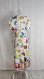 Plus Size Print Short Sleeve Maxi Dress GMAN-24585