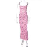 Sexy Slim Backless Halter Floral Dress GLAG-D1C7549G
