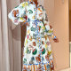 Plus Size Tie Printed High Waist v-Neck Long Sleeve Dress GMAN-24537