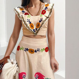 Plus Size Printed Ruffle Top Half Body Skirt Fashion Set GMAN-29109
