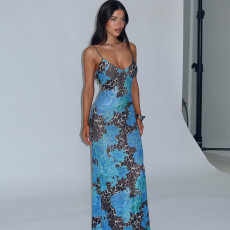Print Slim Backless Sling Maxi Dress GLAG-D4817226G