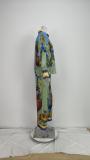 Plus Size Printed Lantern Sleeve Wide Leg  Pants Fashion Suit GMAN-24930