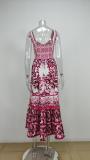 Plus Size Printed Square Neck Halter Pleated Maxi Dress GMAN-25058