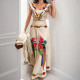 Plus Size Printed Ruffle Top Half Body Skirt Fashion Set GMAN-29109