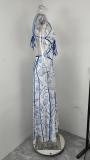 Plus Size Sexy Halterneck Print Hollow Out Maxi Dress GMAN-29027