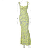 Sexy Print Tie Up Sling Maxi Dress GLAG-D248395G
