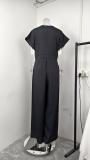 Plus Size Short Sleeve Solid Color Loose Jumpsuit GMAN-28803