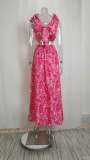 Plus Size Print Deep V Neck Pleated Maxi Dress GMAN-24317