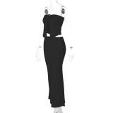 Sexy Patchwork Wrap Chest Two Piece Skirt Set GLAG-S3C15435G