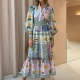 Plus Size Painted Print Long Sleeve Big Hem Midi Dress GMAN-24540