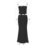 Sexy Patchwork Wrap Chest Two Piece Skirt Set GLAG-S3C15435G