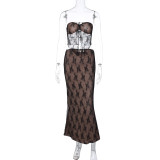 Lace Patchwork Wrap Chest Long Skirts 2 Piece Set GLAG-S3412457G